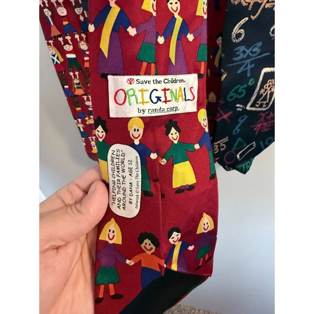 VINTAGE 90s Save The Children Silk Tie Bundle (Set of 5) - Artist Series Novelty